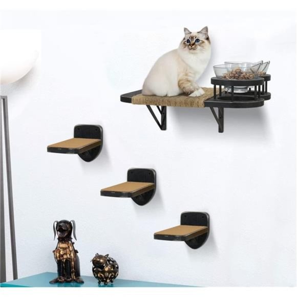 Cat Hammock Cat Wall Shelves with 3Steps,Cat Shelves and Perches with Food Shelf - Picture 4 of 6